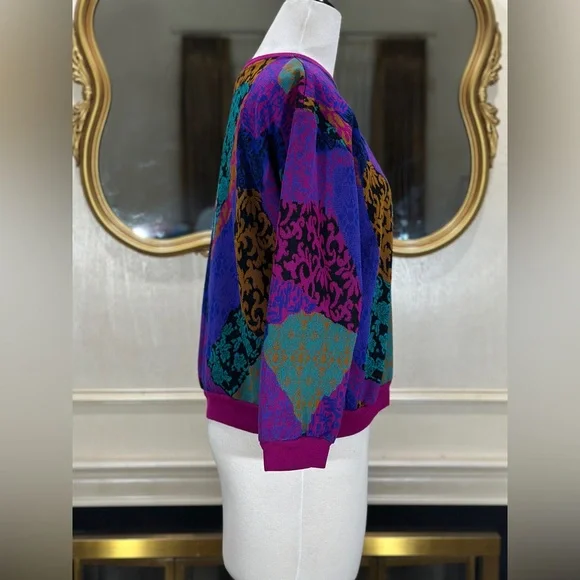 Vintage Village Fair Sweater Colorful 80s 90sKnit Abstract Bold Graphic Pullover - Picture 4 of 8